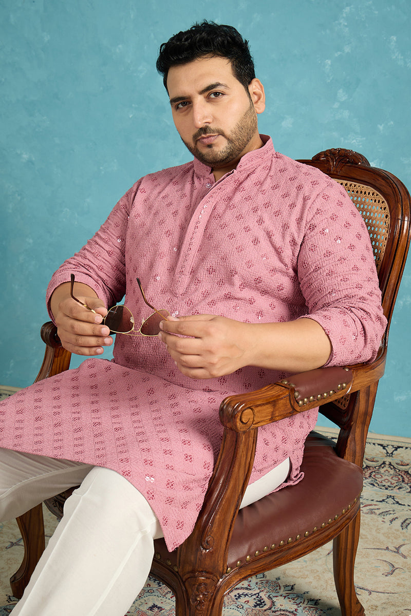 Mauve Viscose Rayon Solid Chikankari Embroidered Kurta MKU1051