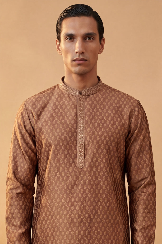 Brown Jacquard Woven Design Straight Kurta MKU2343