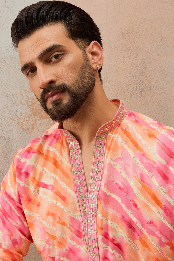 Pink Viscose Rayon Leheriya Printed Kurta With Trouser MKSET2754