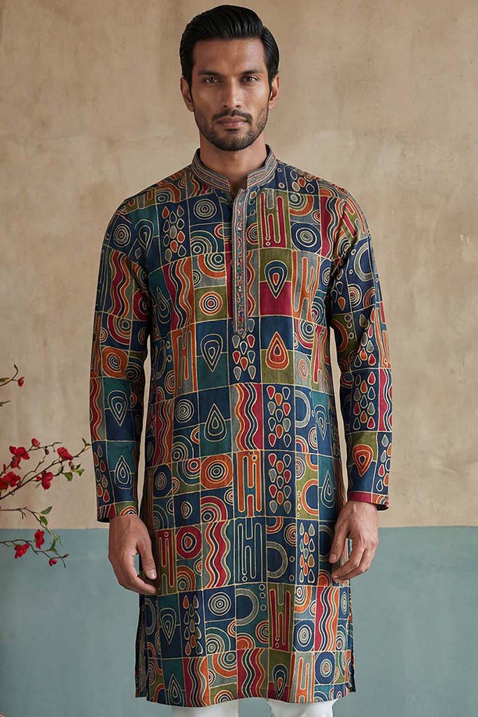 Viscose Rayon Multi Abstract Printed Calf Length Straight Kurta MKU1984