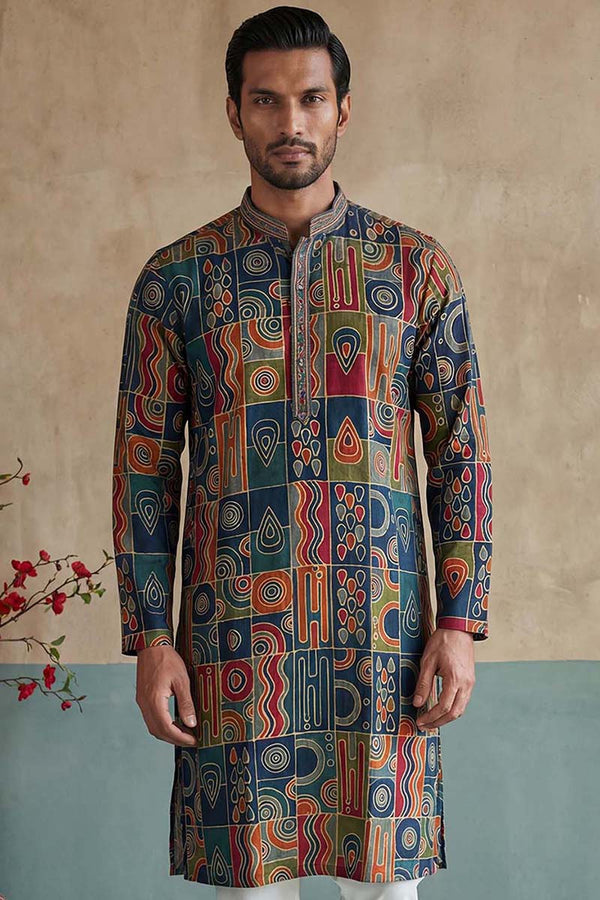 Viscose Rayon Multi Abstract Printed Calf Length Straight Kurta MKU1984