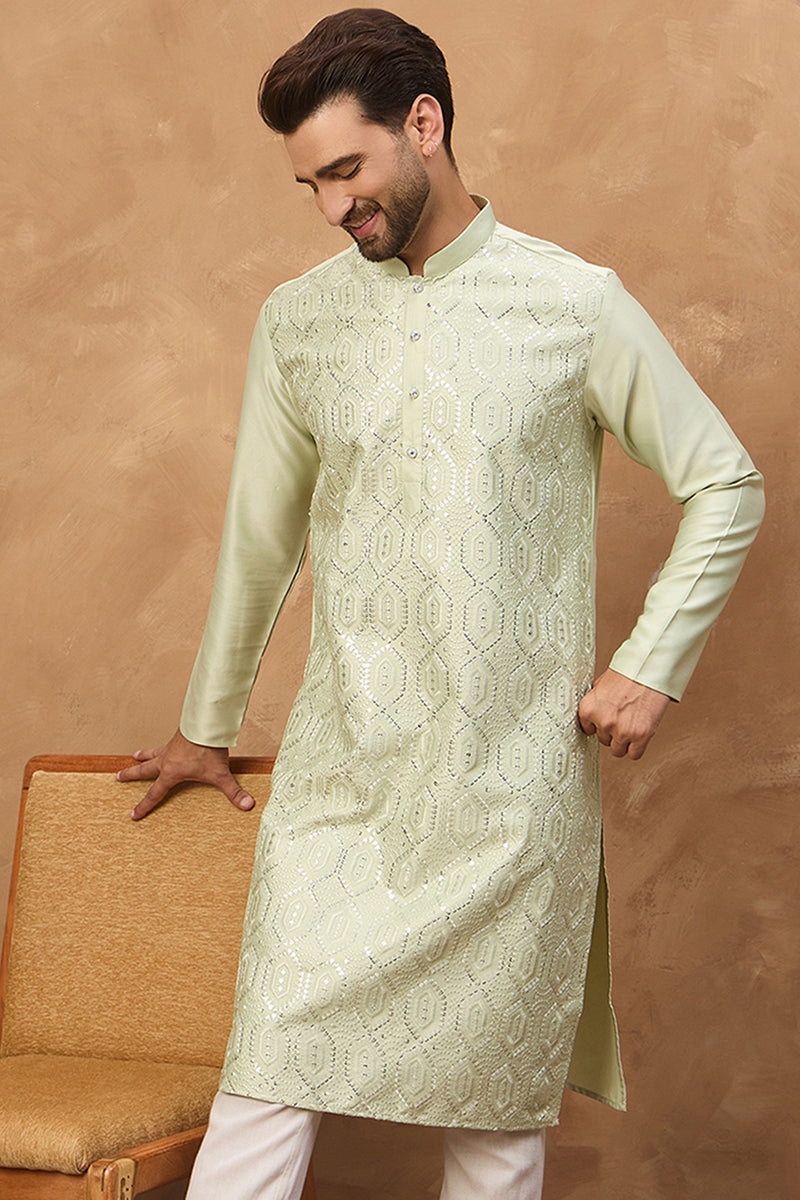 Peach Silk Blend Solid Embroidered Straight Kurta MKU1445