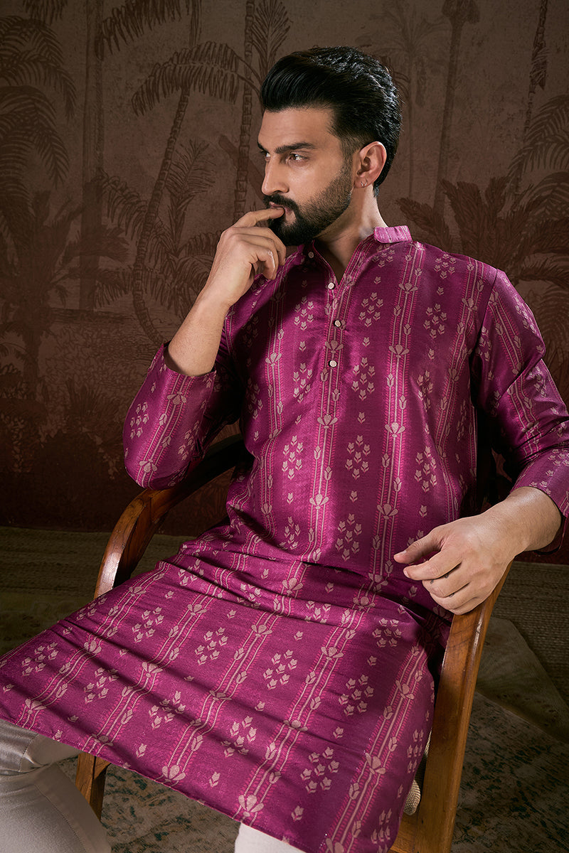 Purple Silk Blend Floral Printed Straight Kurta MKU1930