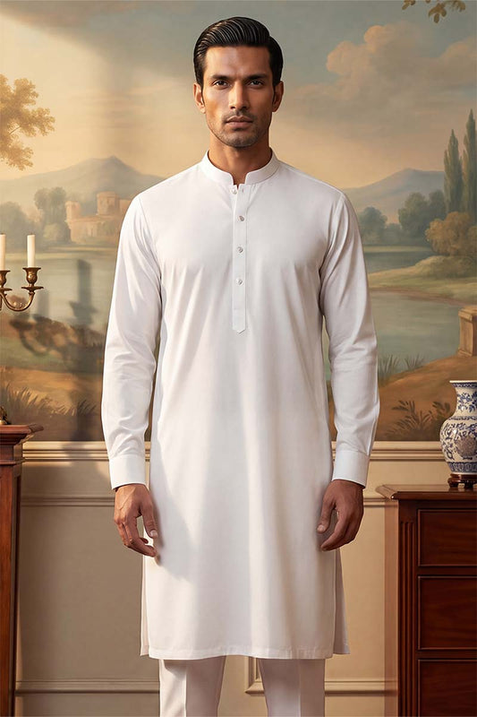 White Silk Blend Solid Solid Kurta With Trousers MKSET2220
