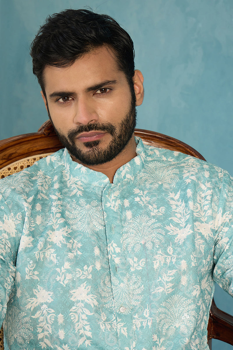 Teal Viscose Rayon Embroidered Calf Length Straight Regular Kurta MKU1765