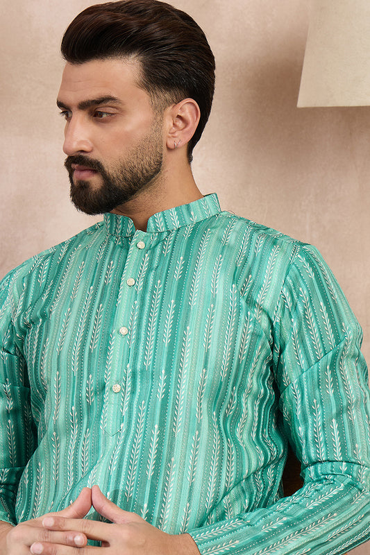 Green Silk Blend Floral Printed Straight Kurta With Trouser MKSET1920