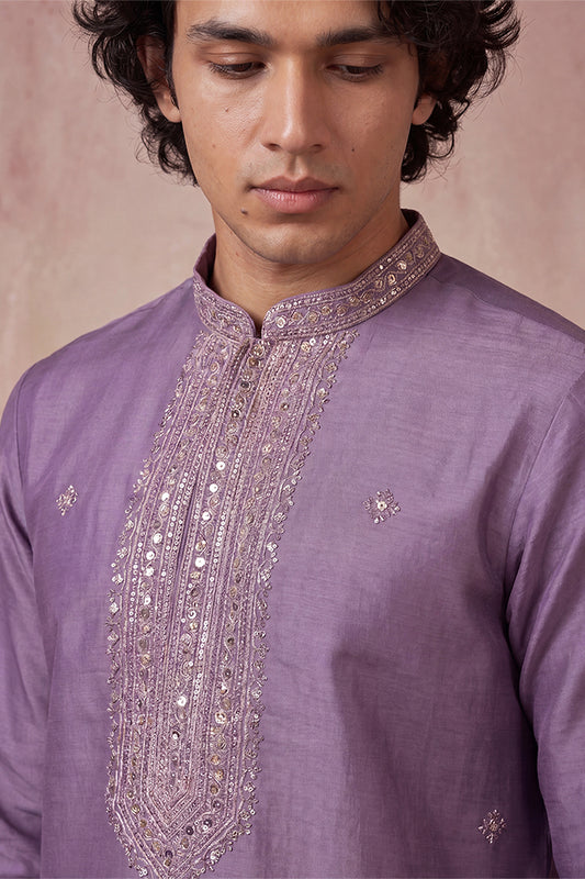Lavender Silk Blend Solid Emboidered Sequins Kurta MKU2277