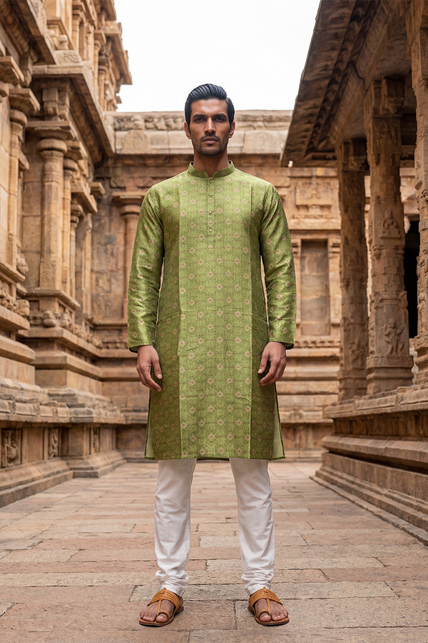 Green Silk Blend Printed Straight Kurta MKU1910