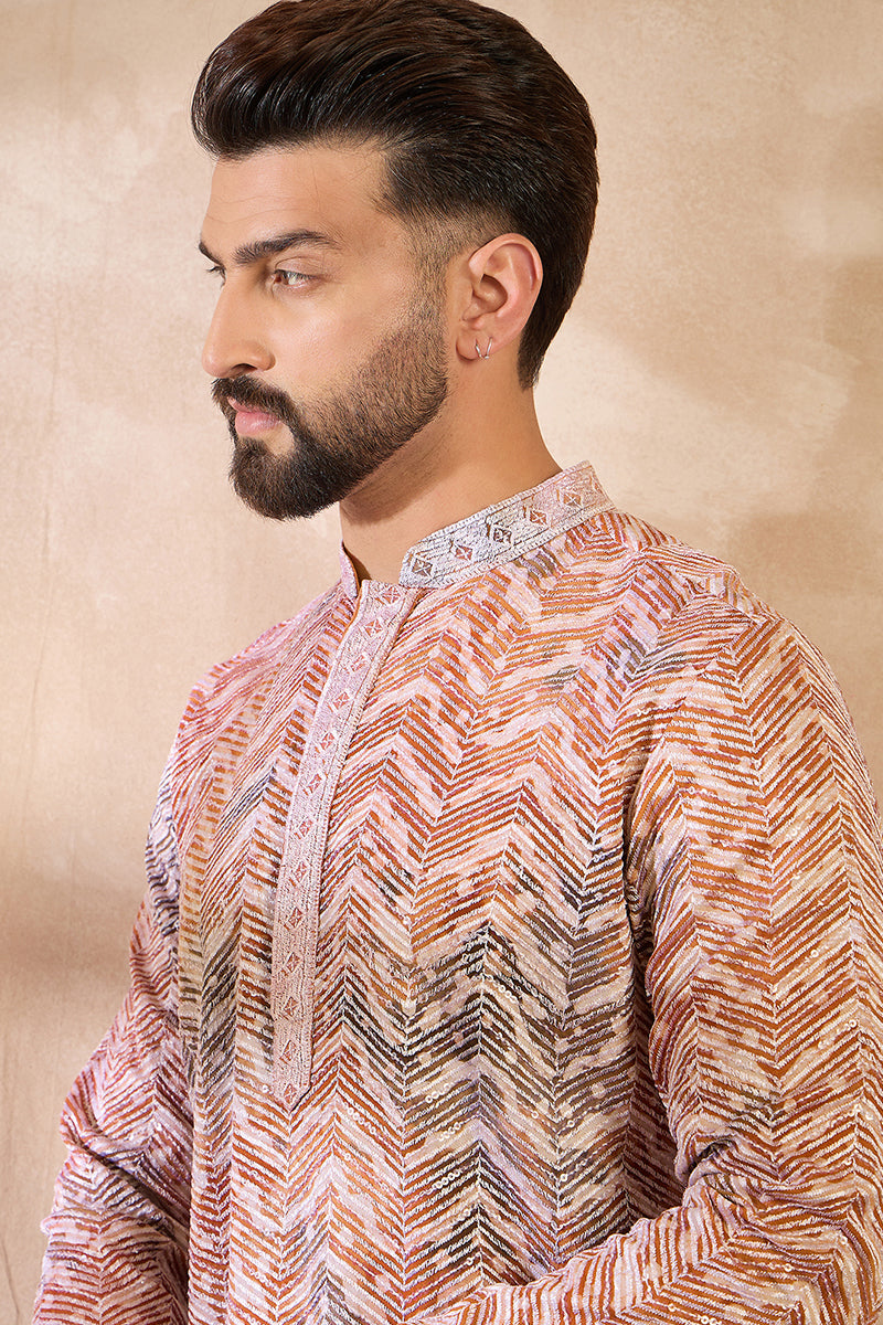 Orange Silk Blend Solid Embroidered Straight Kurta MKU1731