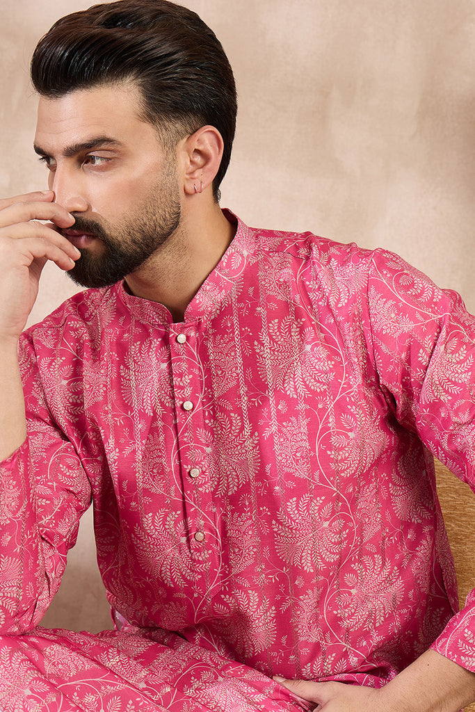 Pink Silk Blend Floral Printed Straight Kurta MKU1972