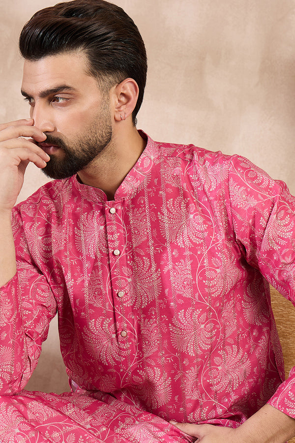 Pink Silk Blend Floral Printed Straight Kurta MKU1972