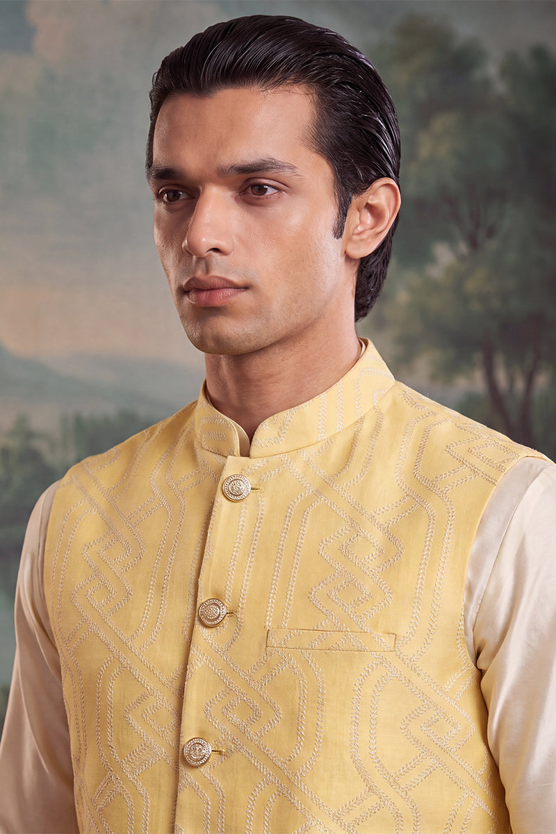 Yellow Jacquard Woven Design Solid Koti MKOT1040