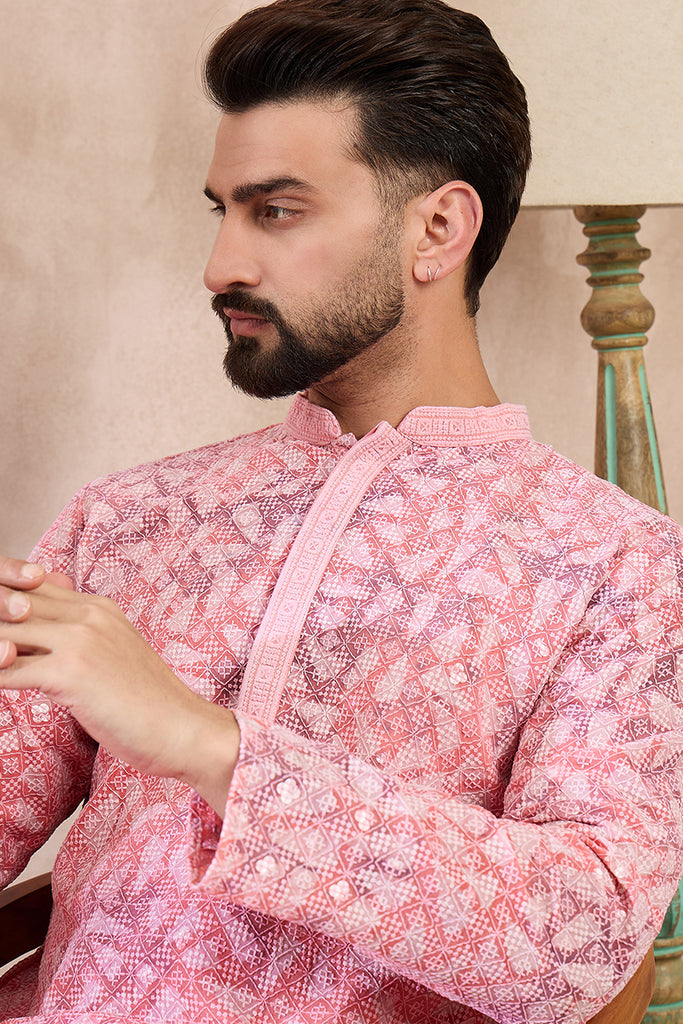 Pink Viscose Rayon Ethnic Motifs Embroidered Straight Kurta MKU1654