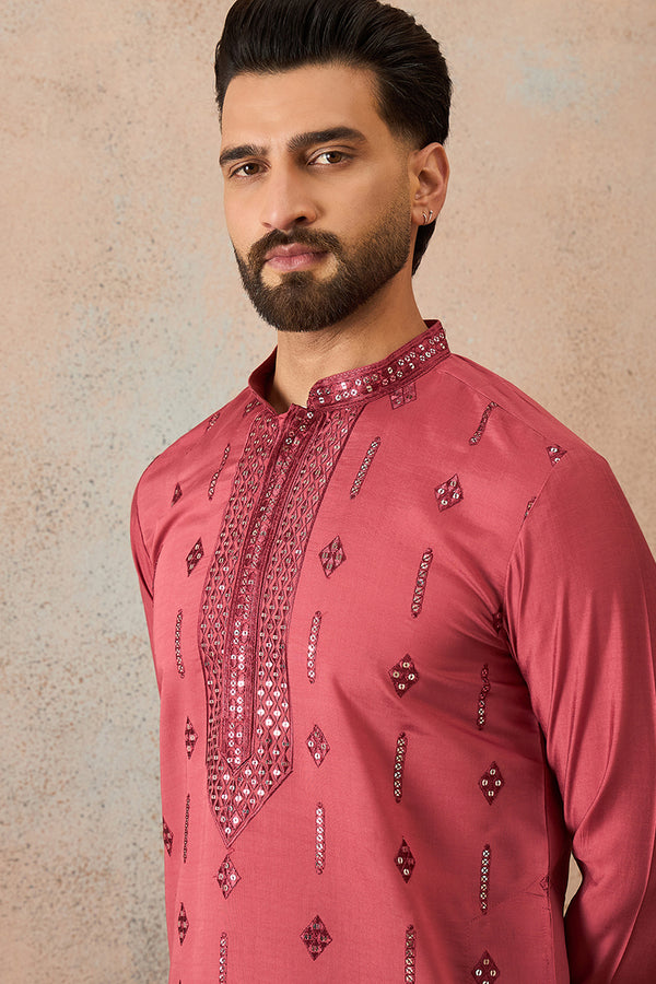 Rose Silk Blend Solid Embroidered Sequins Kurta MKU2259