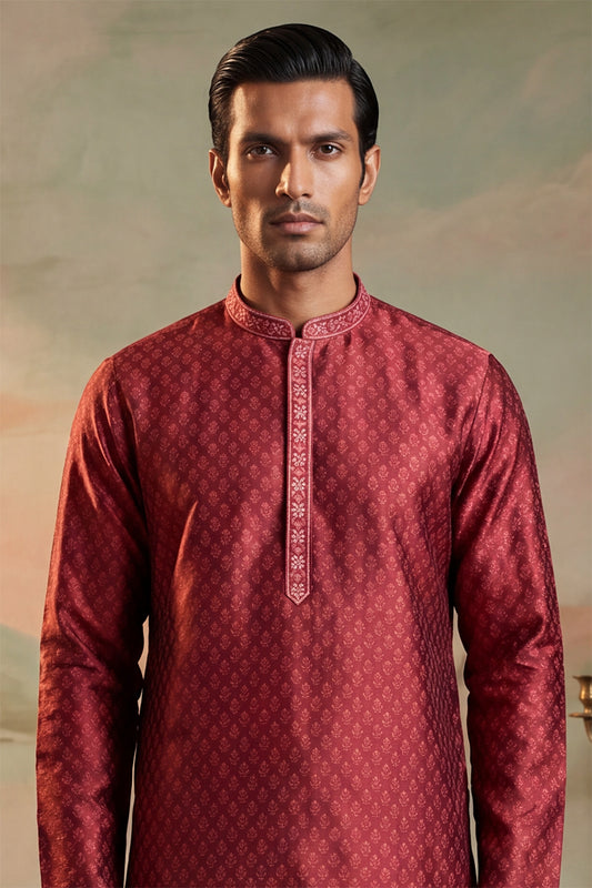 Maroon Jacquard Woven Design Straight Kurta MKU2342