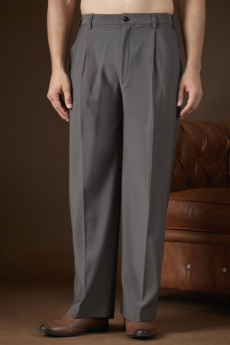Charcoal Modal Solid Regular Korean Pant MBOT1017