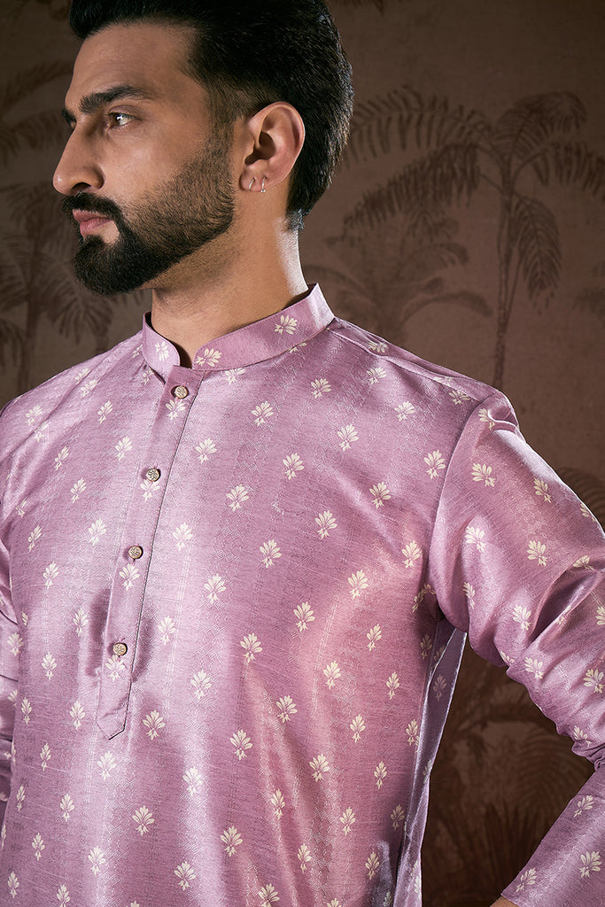 Lavender Silk Blend Floral Printed Straight Kurta With Trouser MKSET1922