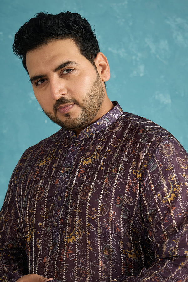 Violet Silk Blend Ethnic Motifs Zari Printed Kurta MKU1954