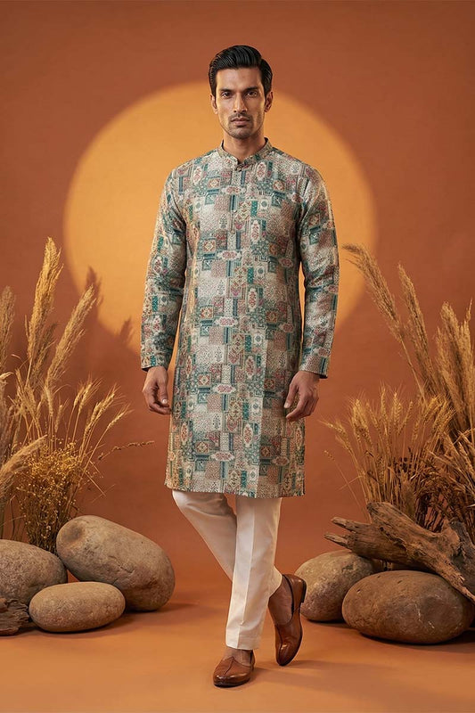 Multi Silk Blend Printed Straight Kurta MKU1973