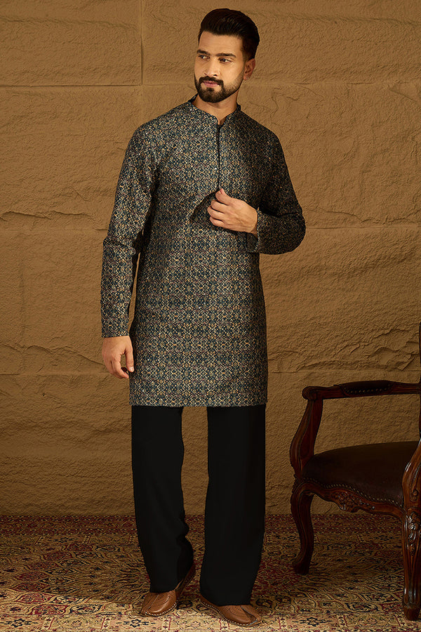 Navy Blue Viscose Rayon Geometric Printed Straight Kurta MKU1609