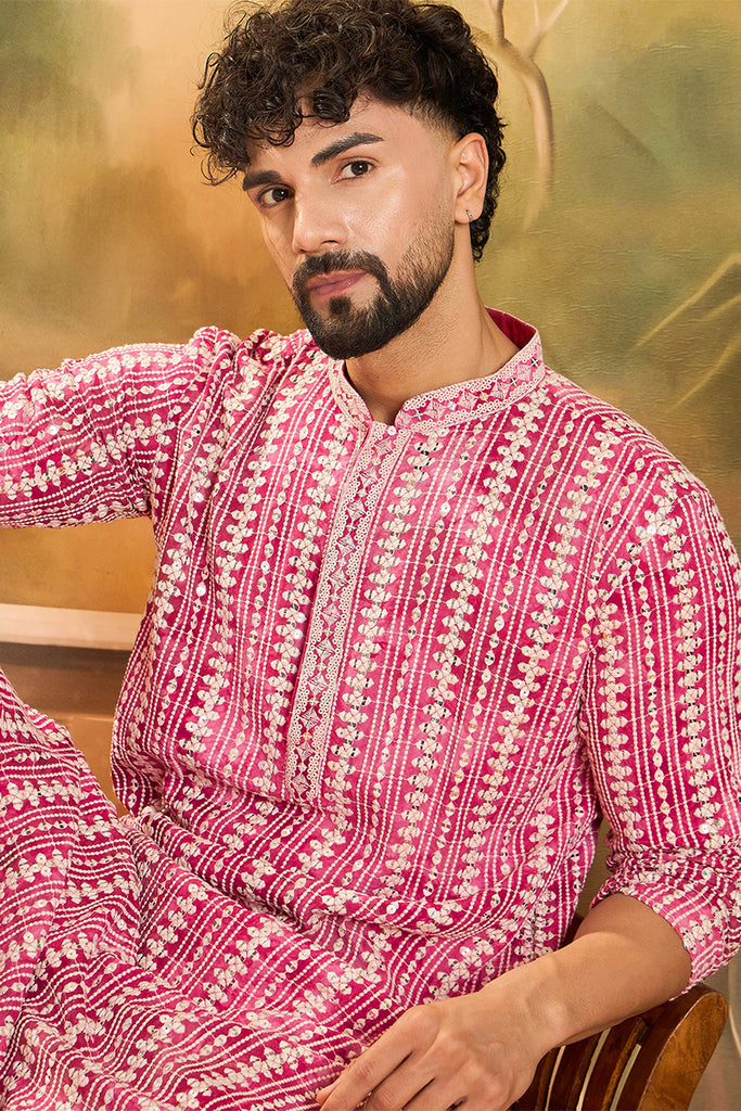 Red Viscose Rayon Embroidered Kurta With Trousers MKSET1413