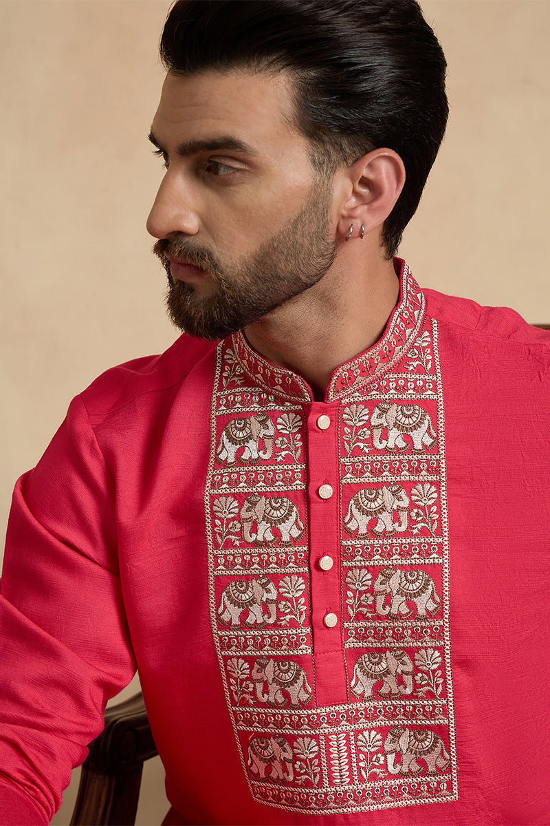 Pink Viscose Rayon Solid Embroidered Thread Work Kurta MKU2459