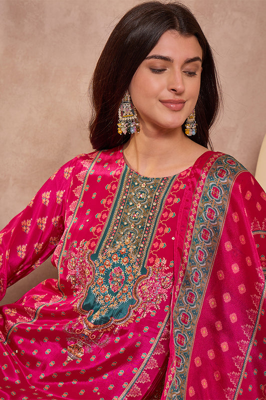 Pink Viscose Rayon Embroidered Kurta Trouser With Dupatta  HPKSKD2789