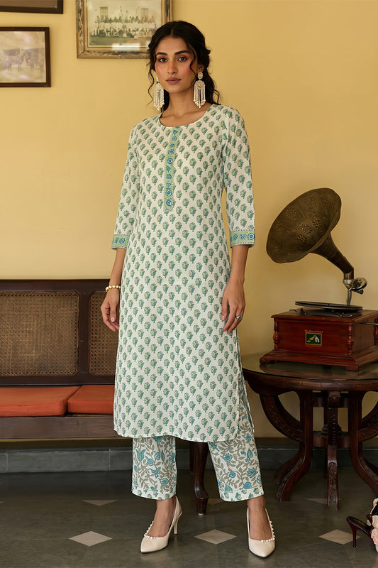 Off White Rayon Blend Gotta Patti Kurta Set VKSET1141