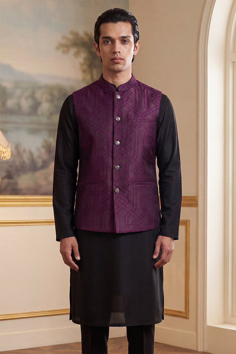 Purple Jacquard Woven Design Solid Koti MKOT1030