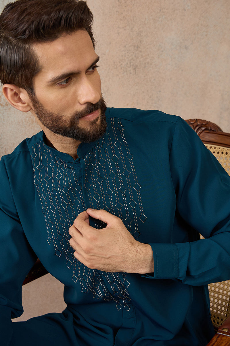 Blue Silk Blend Ethnic Motifs Printed Kurta With Trouser MKSET2389
