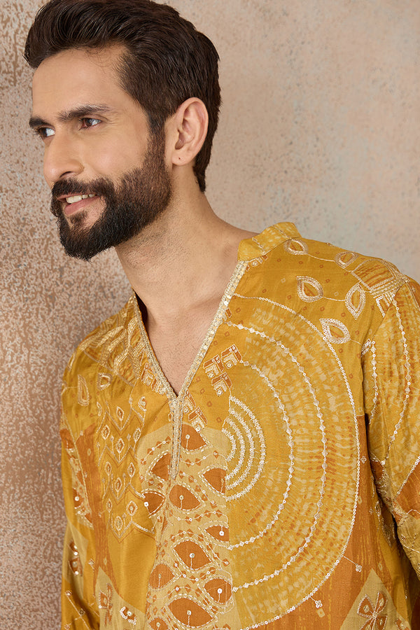 Green Silk Blend Ethnic Motifs Embroidered Kurta MKU2456