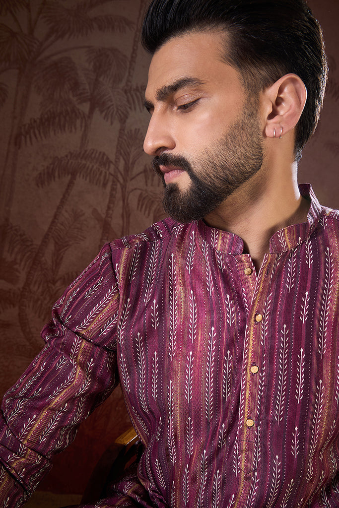 Purple Silk Blend Striped Printed Straight Kurta MKU1905