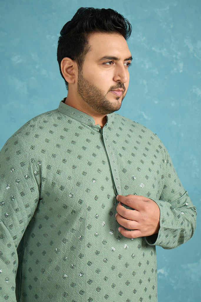 Green Viscose Rayon Solid Chikankari Embroidered Kurta MKU1050