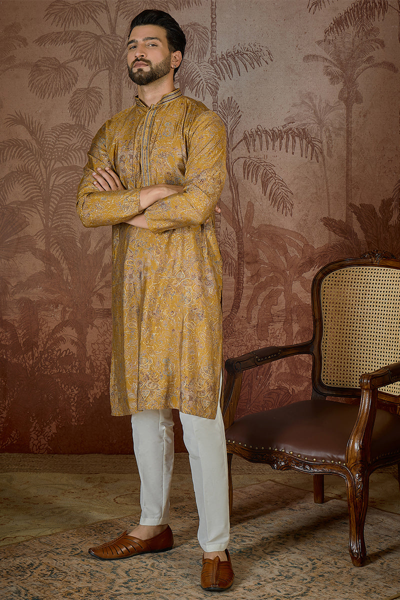 Mustard Silk Blend Ethnic Motifs Embroidered Kurta MKU2534