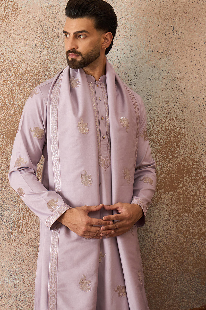 Lavender Silk Blend Solid Embroidered Kurta and Trouser With Dupatta MKPD1050