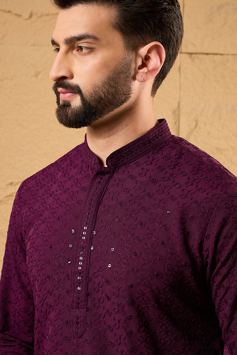 Purple Viscose Rayon Solid Embroidered Straight Kurta MKU1189