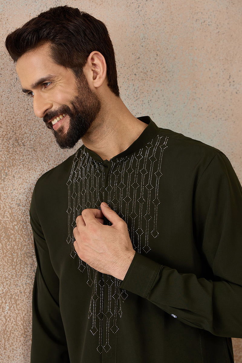 Green Silk Blend Ethnic Motifs Printed Kurta With Trouser MKSET2391