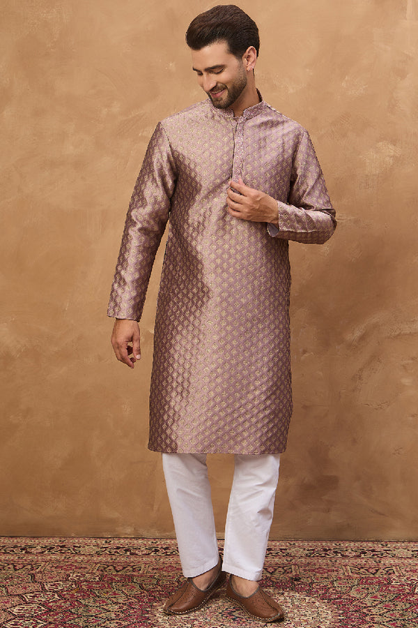 Mauve Silk Blend Solid Woven Design Straight Kurta MKU1458