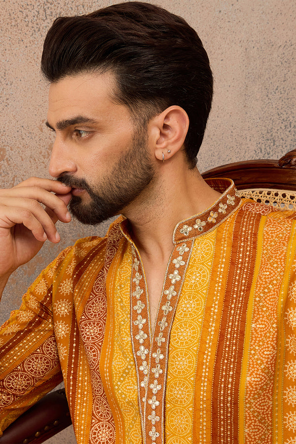 Yellow Viscose Rayon Bandhani Printed Kurta MKU2762