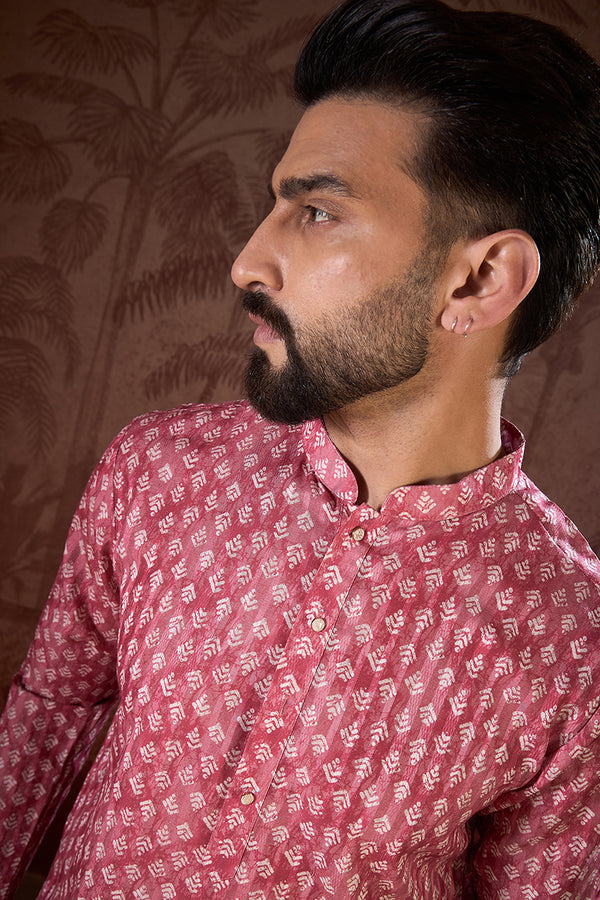 Pink Silk Blend Ethnic Motifs Printed Straight Kurta MKU1938