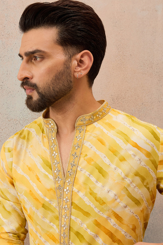 Yellow Viscose Rayon Leheriya Printed Kurta With Trouser MKSET2756