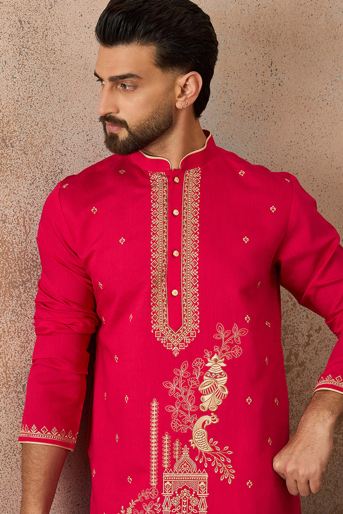 Pink Viscose Rayon Solid Emboidered Straight Kurta MKU2203
