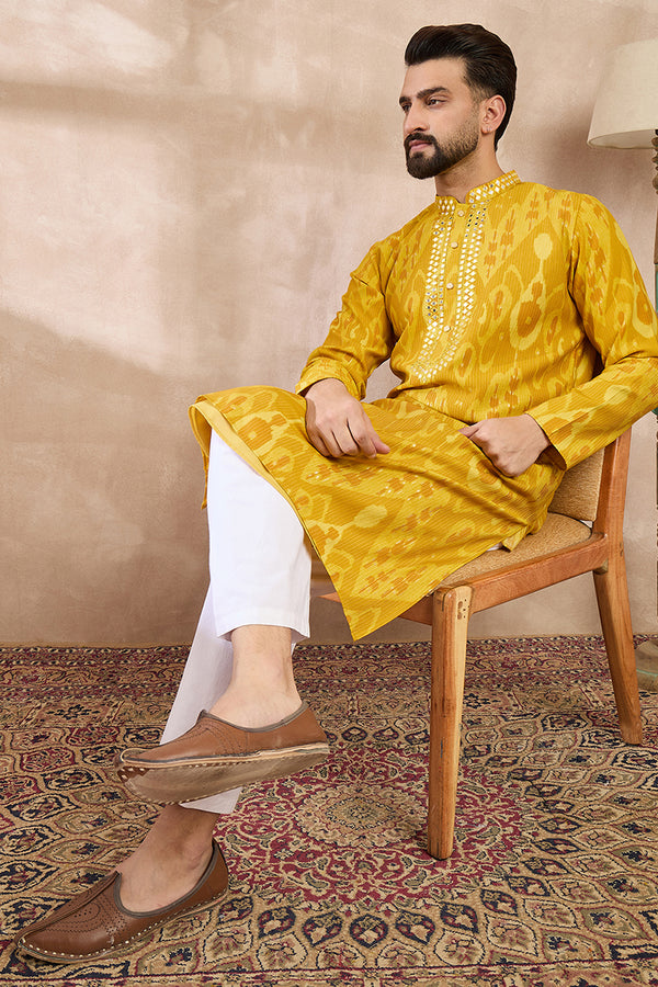 Yellow Viscose Rayon Chevron Printed Straight Kurta MKU1966