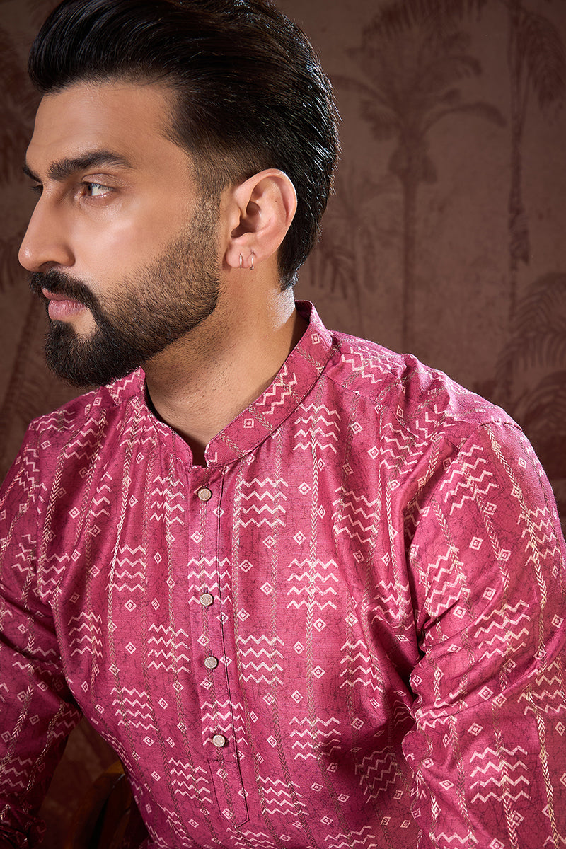 Pink Silk Blend Ethnic Motifs Printed Straight Kurta With Trouser MKSET1929