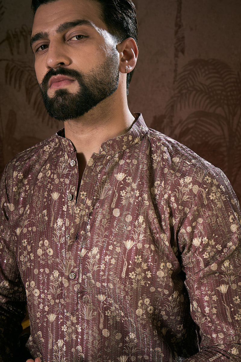Mauve Silk Blend Floral Printed Straight Kurta MKU1932