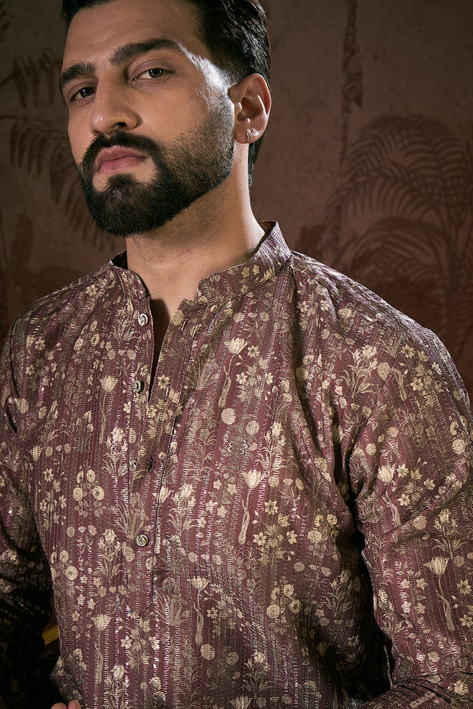 Mauve Silk Blend Floral Printed Straight Kurta MKU1932