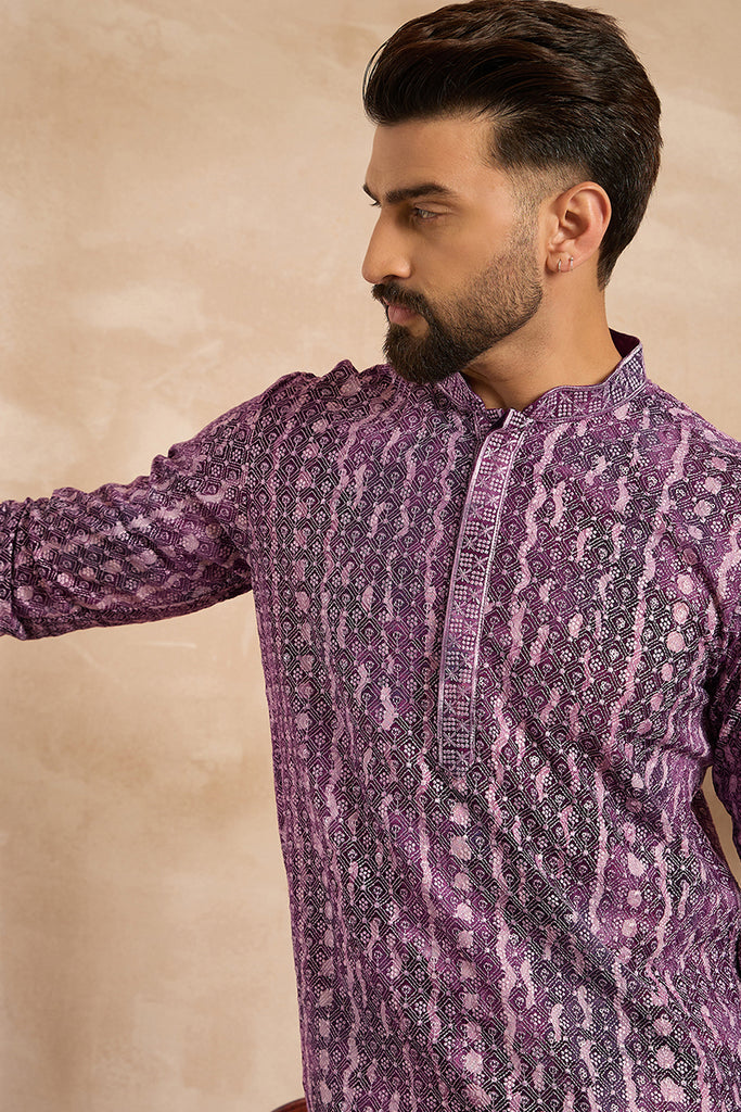 Purple Viscose Rayon Solid Printed Straight Kurta With Trouser MKSET1658