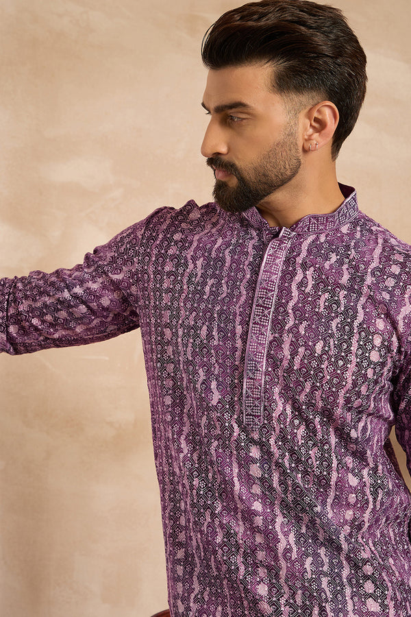 Purple Viscose Rayon Solid Printed Straight Kurta With Trouser MKSET1658