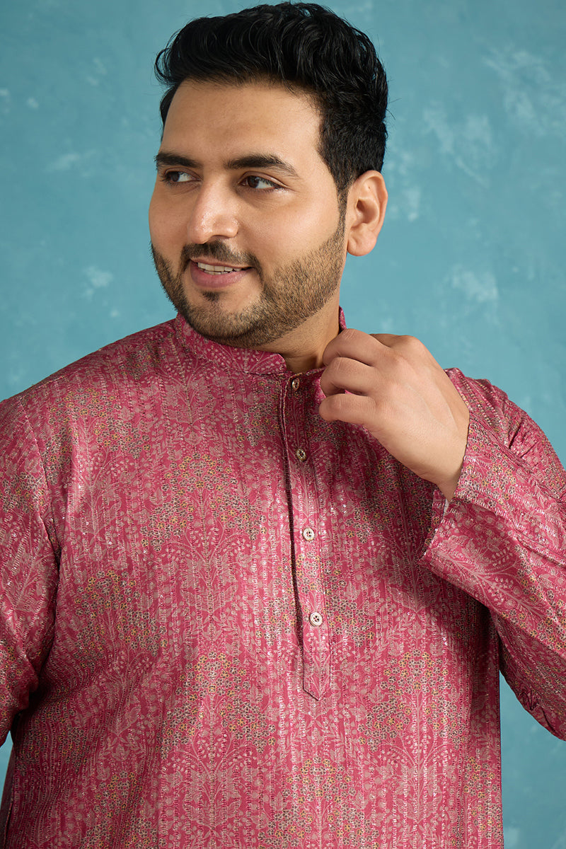Pink Silk Blend Floral Printed Kurta MKU1969