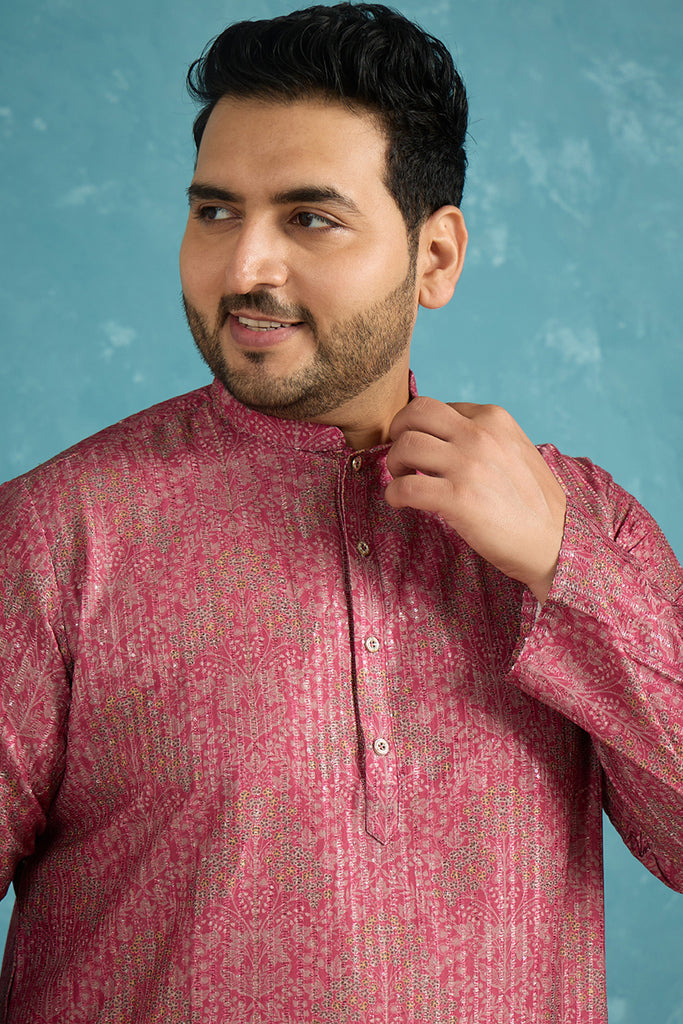 Pink Silk Blend Floral Printed Kurta MKU1969